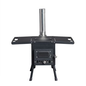 Black Iron Camping Stove with Chimney Portable Outdoor Wood Burning Heater for Tent Cooking and Heating Compact Foldable Campfire Stove for Hikin